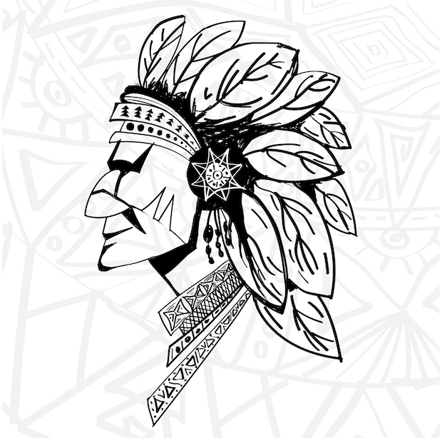 Apache indian man head with feather hat Hand-drawn vector image on coreldrawdesign