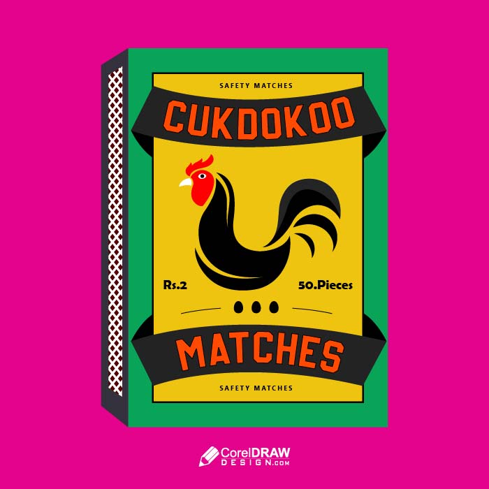 Artistic chicken  vintage colorful matchbox design vector