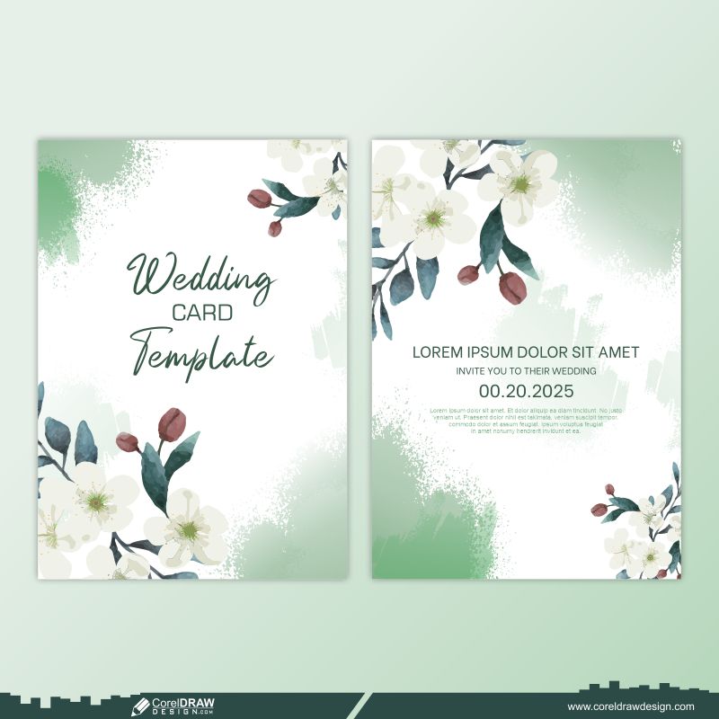 Beautiful Hand Drawing Wedding Invitation Card Floral Design Free Vector