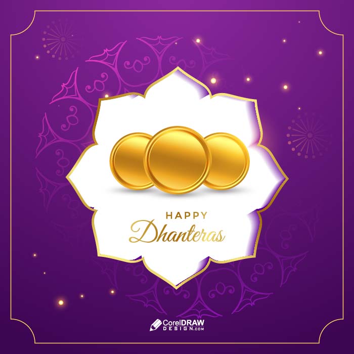 Beautiful Happy dhanteras greeting with golden coins background