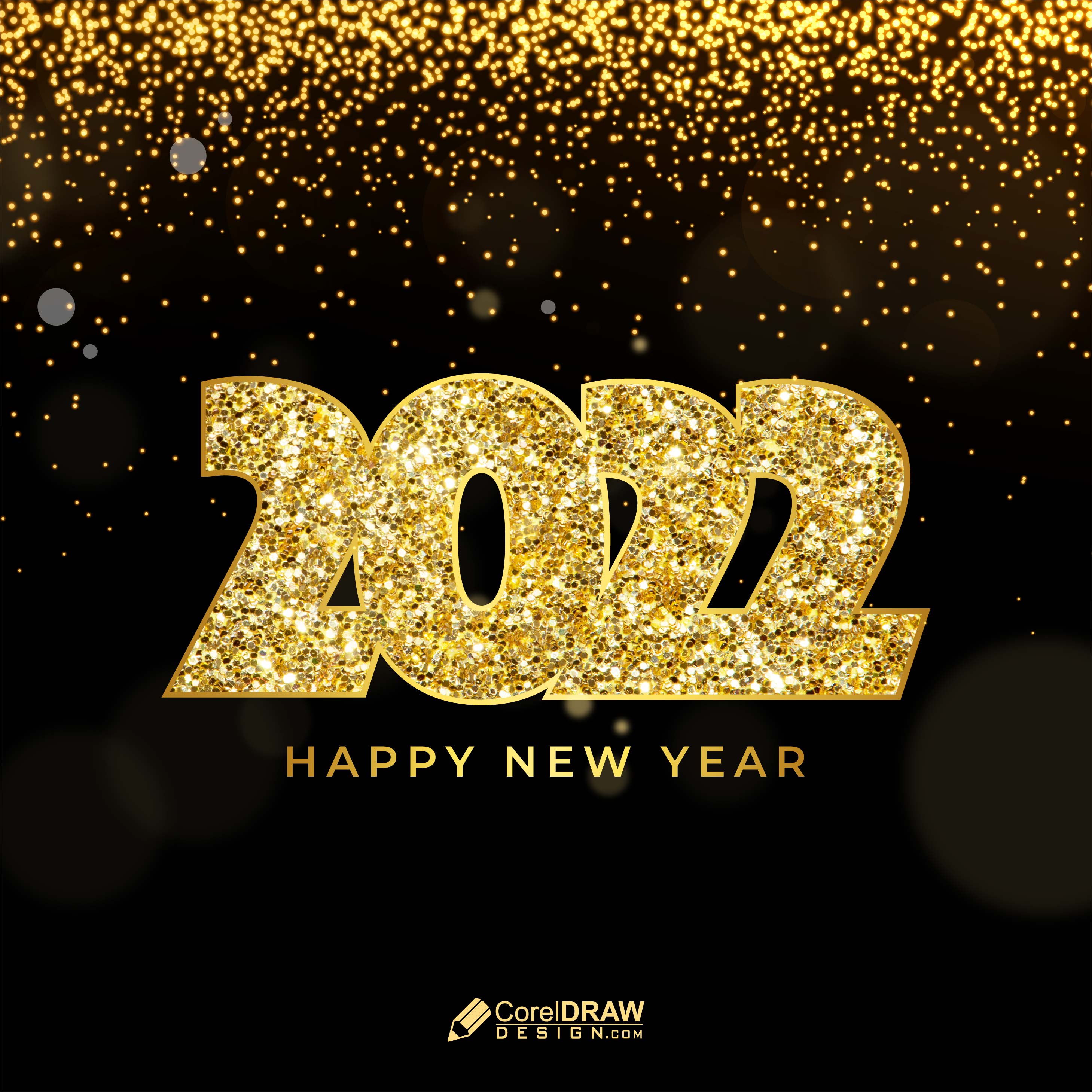 Beautiful Happy New Year  2022 Celebration Golden Particles Vector0