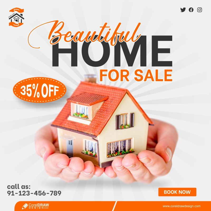 Beautiful Home Ror Sale Real Estate Social Media Post Design Free Vector