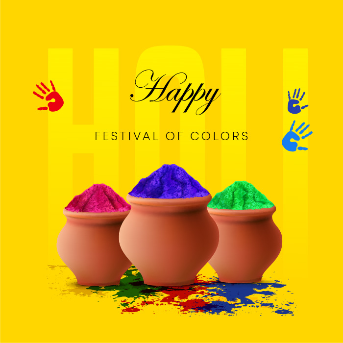Beautiful Indian festival of colors holi with hand prints vector