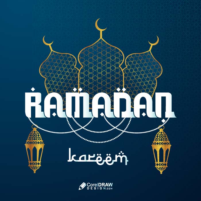 Beautiful Islamic festival ramadan kareem arabic font lamp vector