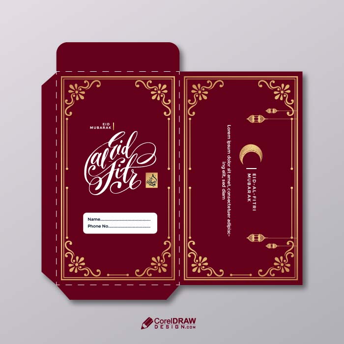 Beautiful luxury golden eid al fitri envelope design free vector
