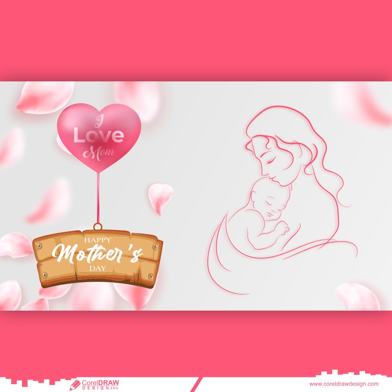 Beautiful Mathers Day Lovely Hart With Flower Background Free Vector