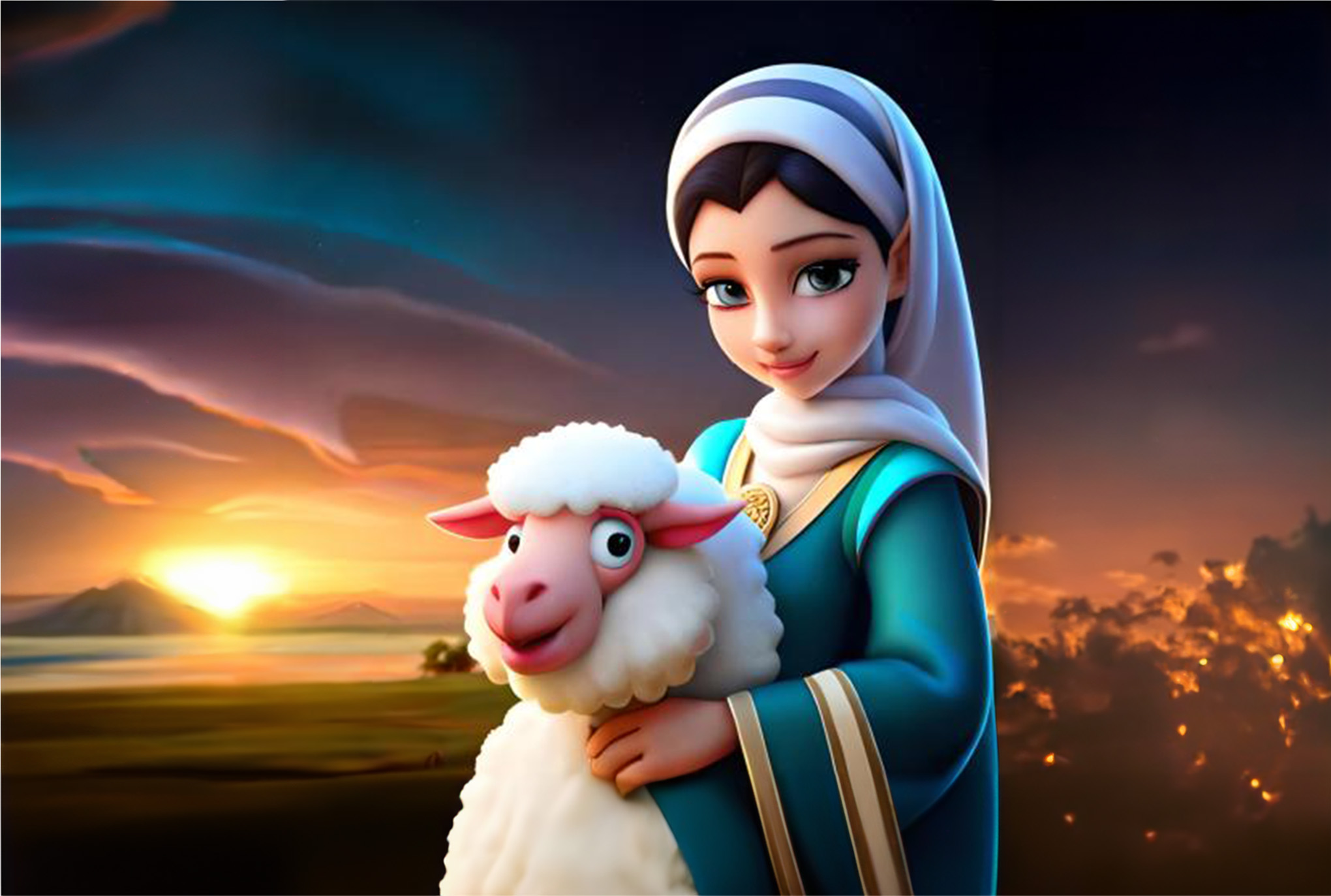 Beautiful Muslim Queen With Goat Celebrating Eid al Adha Iamge Download For Free