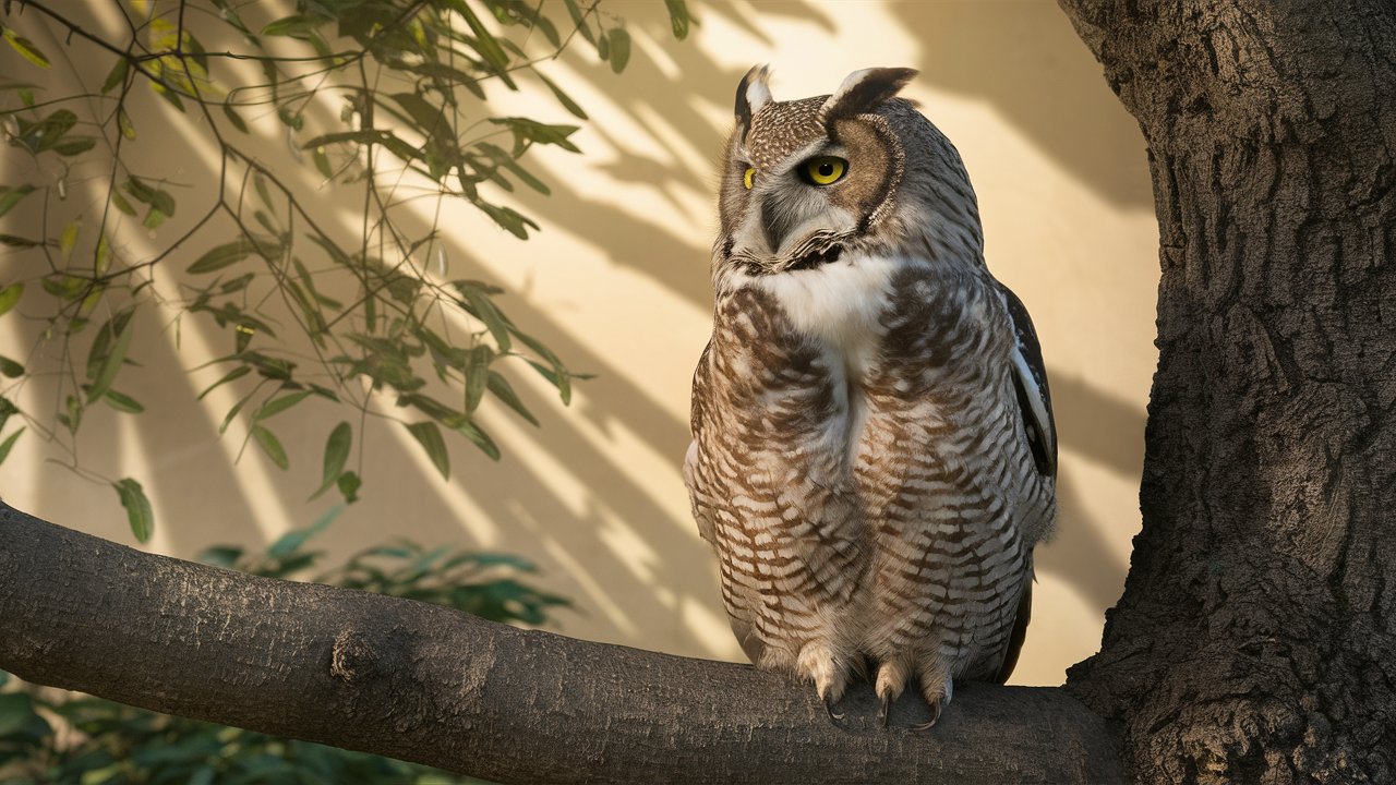 Beautiful owl sitting on the branch hd stock image