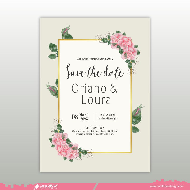 Beautiful Roses Flower Invitation Card Template Designs Free Vector