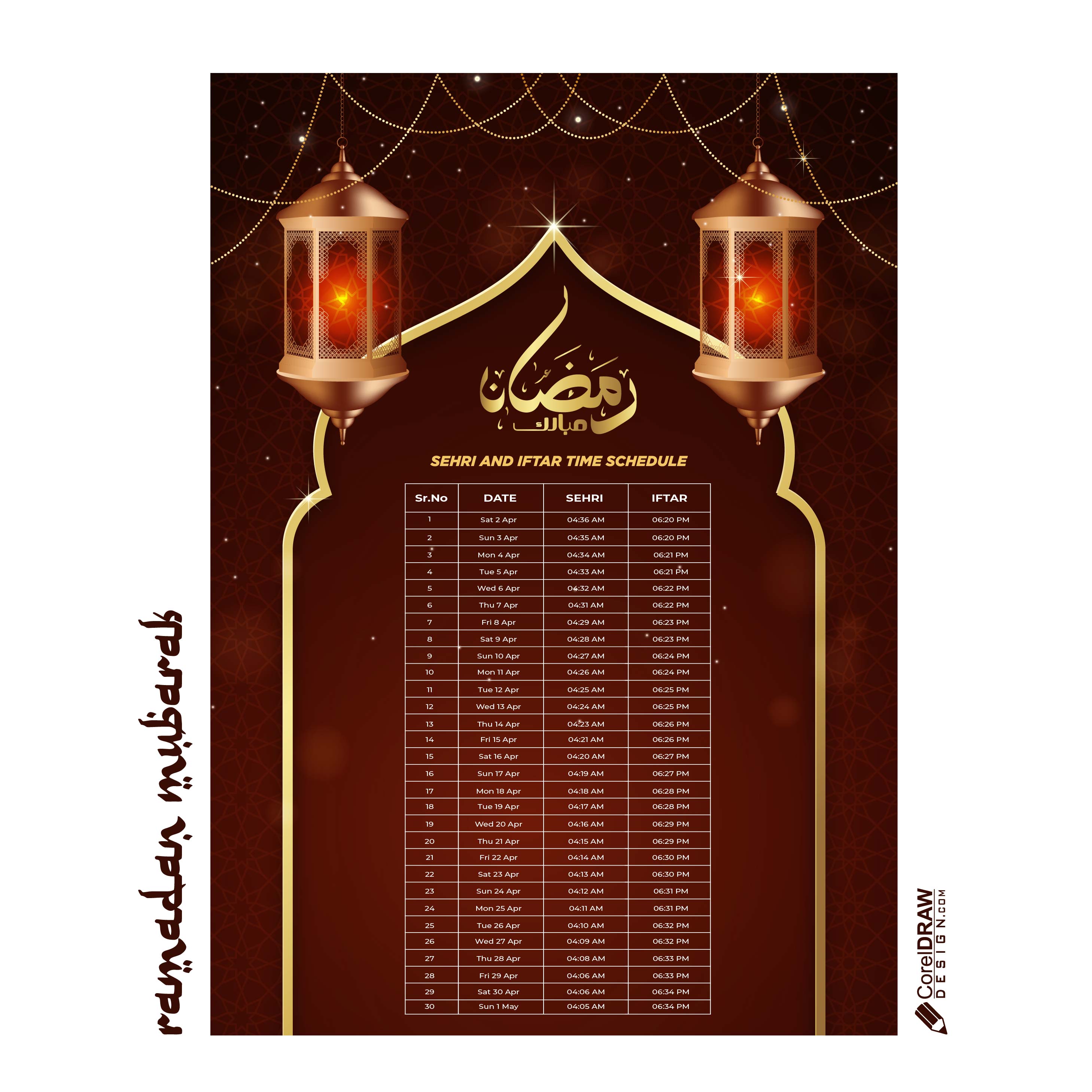 Beautiful Royal Ramadan Iftar Time Schedule Vector