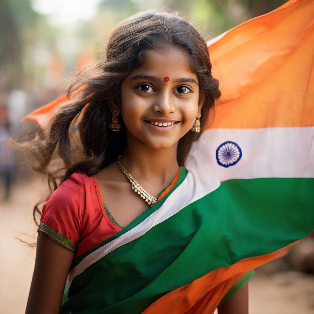 beautuful girl holding Indian flag tricolour