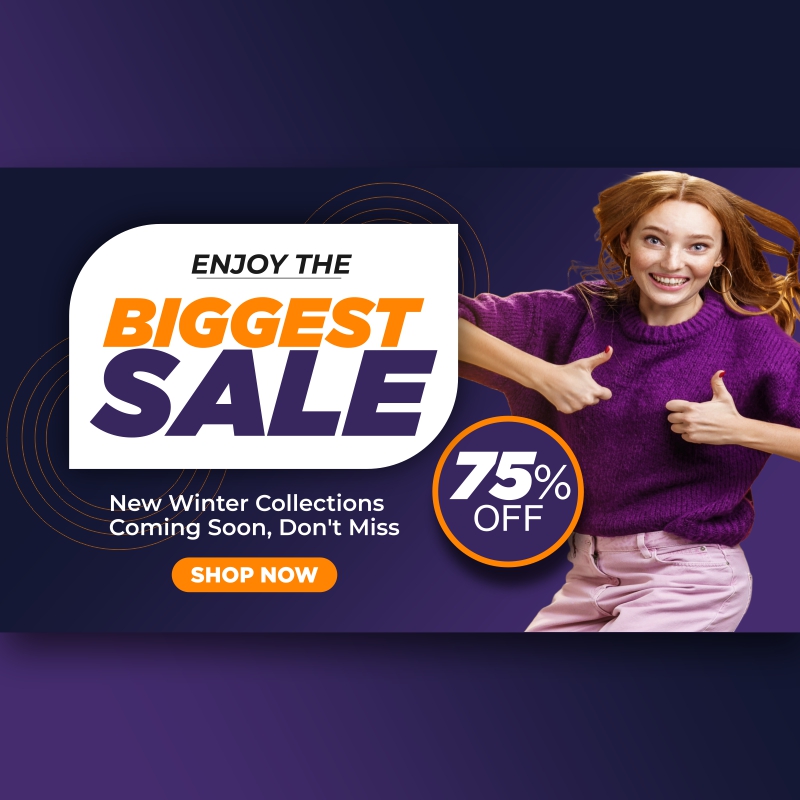 biggest winter sale outfits social media post design template banner