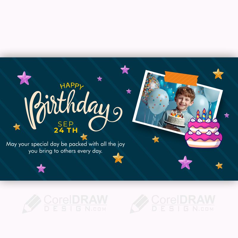 Birthday celebration boy card with photo vector cdr blue background 