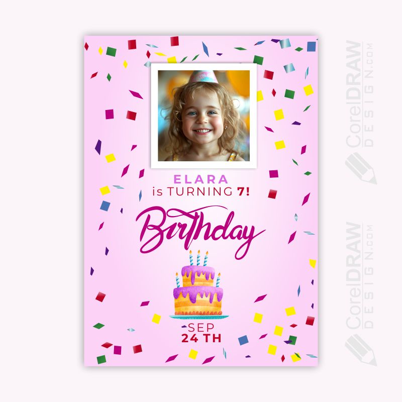 Birthday celebration card with cute girl vector cdr