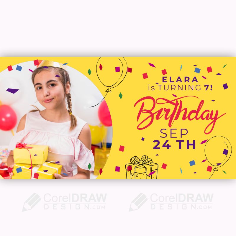 Birthday celebration girl banner with photo vector cdr background 