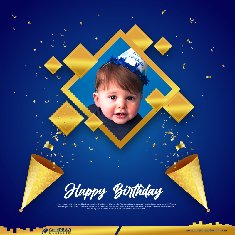 Birthday Poster with Photo frame Background Free Vector 