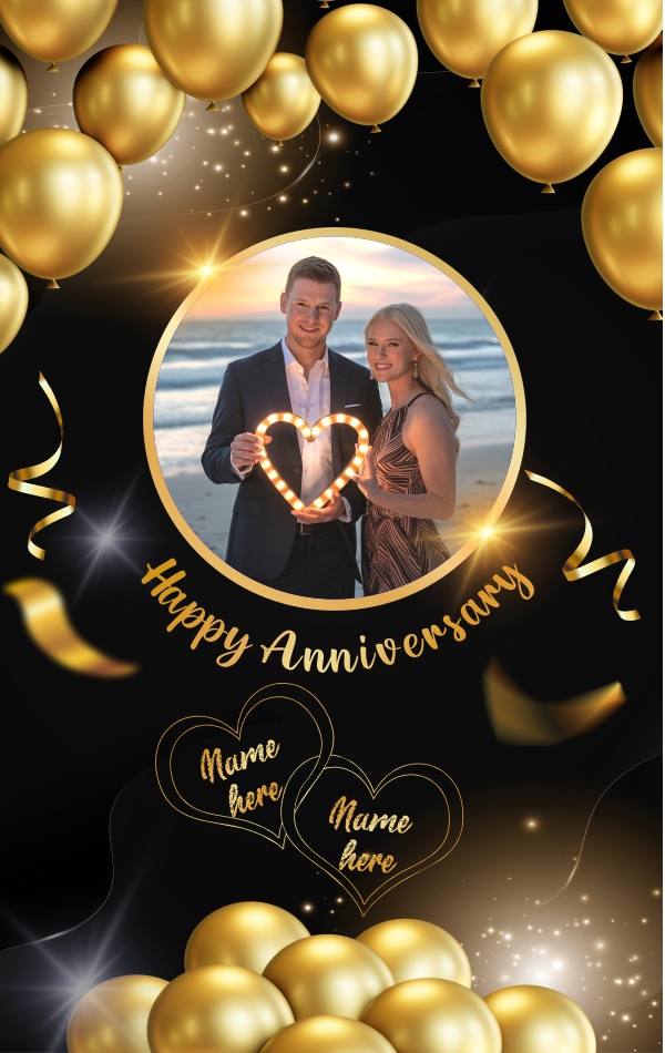 Black And Golden Happy Anniversary With Photo frame Vector CDR Design File Download For Free