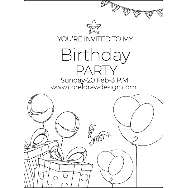 Black And White Birthday Invitation Balloon Party Date Golden Wishing Trending 2021 CDR File Free Download