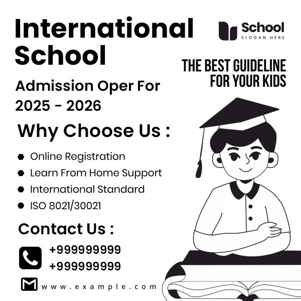 Black and White School Admission 2025 banner, poster