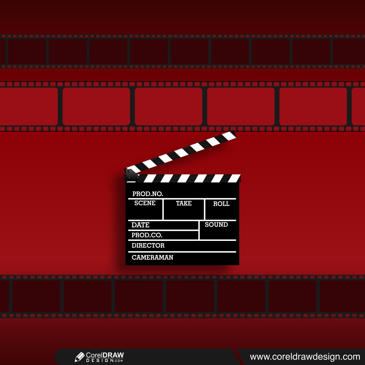 Black movie production clapper board over dark background template