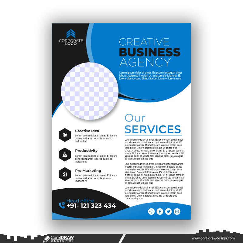 blue & black background business flyer design template premium flyer