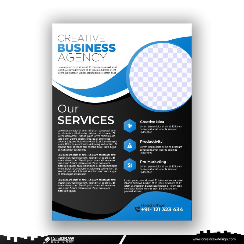 blue & black business flyer design template premium