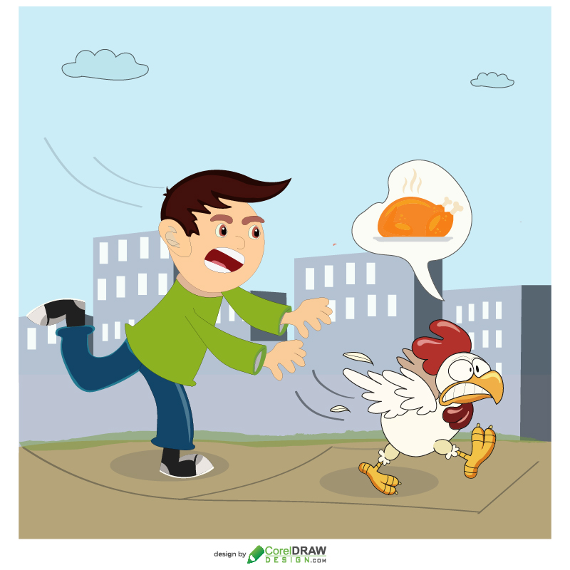 Boy with Hen Illustration Free Vector