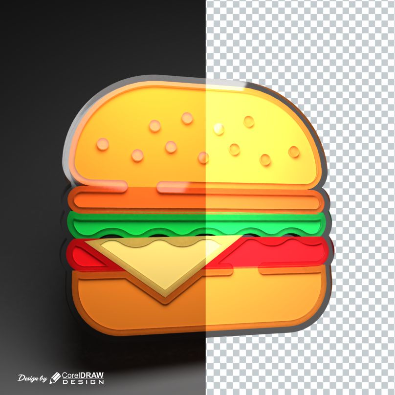 Burger Icon 3D Rendered Glass Effect Download Free Image and PNG from Coreldrawdesign