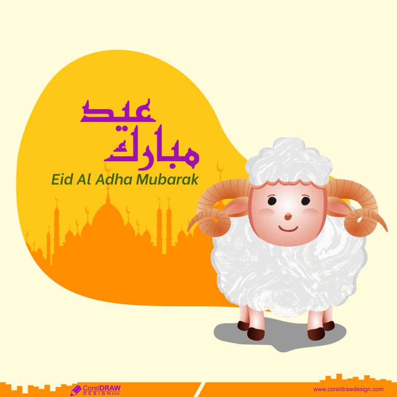 Cartoon Light Color Eid Al Adha / Bakra Eid Mubarak Background Vector
