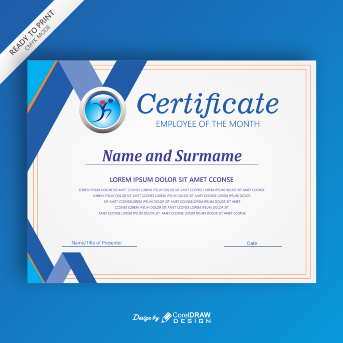 Download Certificate of Appreciation Template in Blue  CorelDraw Inside Free Certificate Of Appreciation Template Downloads