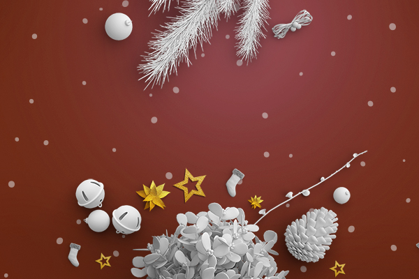 Christmas banner, greeting card with realistic decorative elements, christmas background free psd