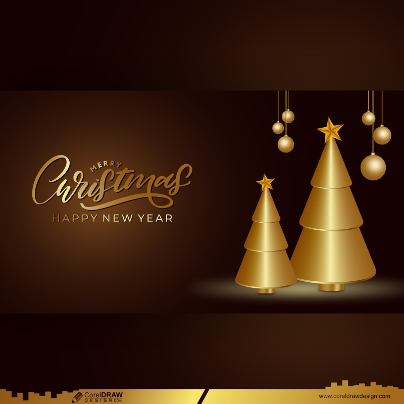 christmas greeting with golden boll realistic decoration elements free CDR