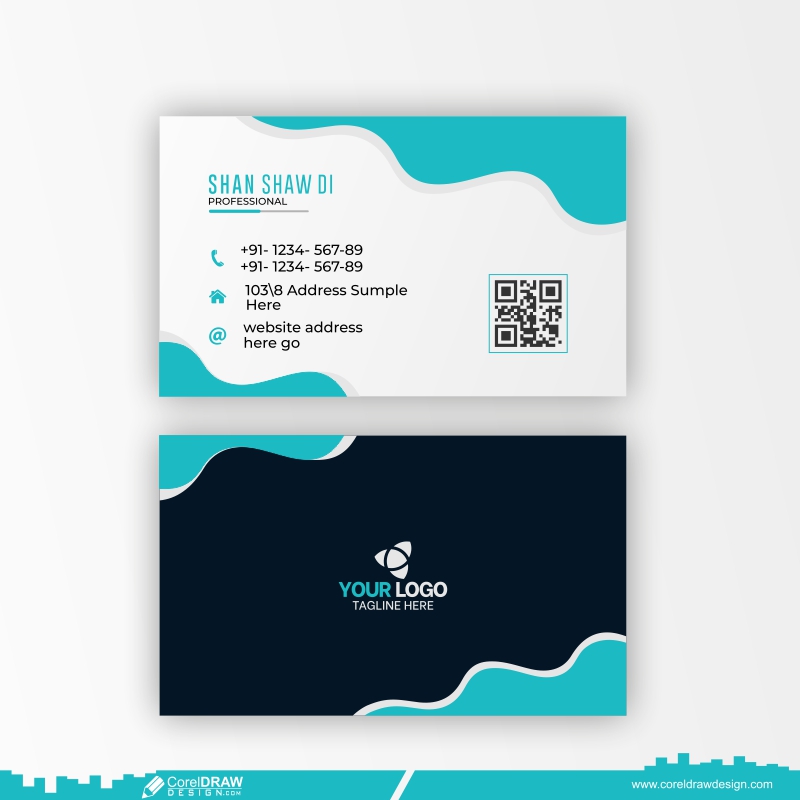 Clean Blue Wave Business Card Template Download Free CDR