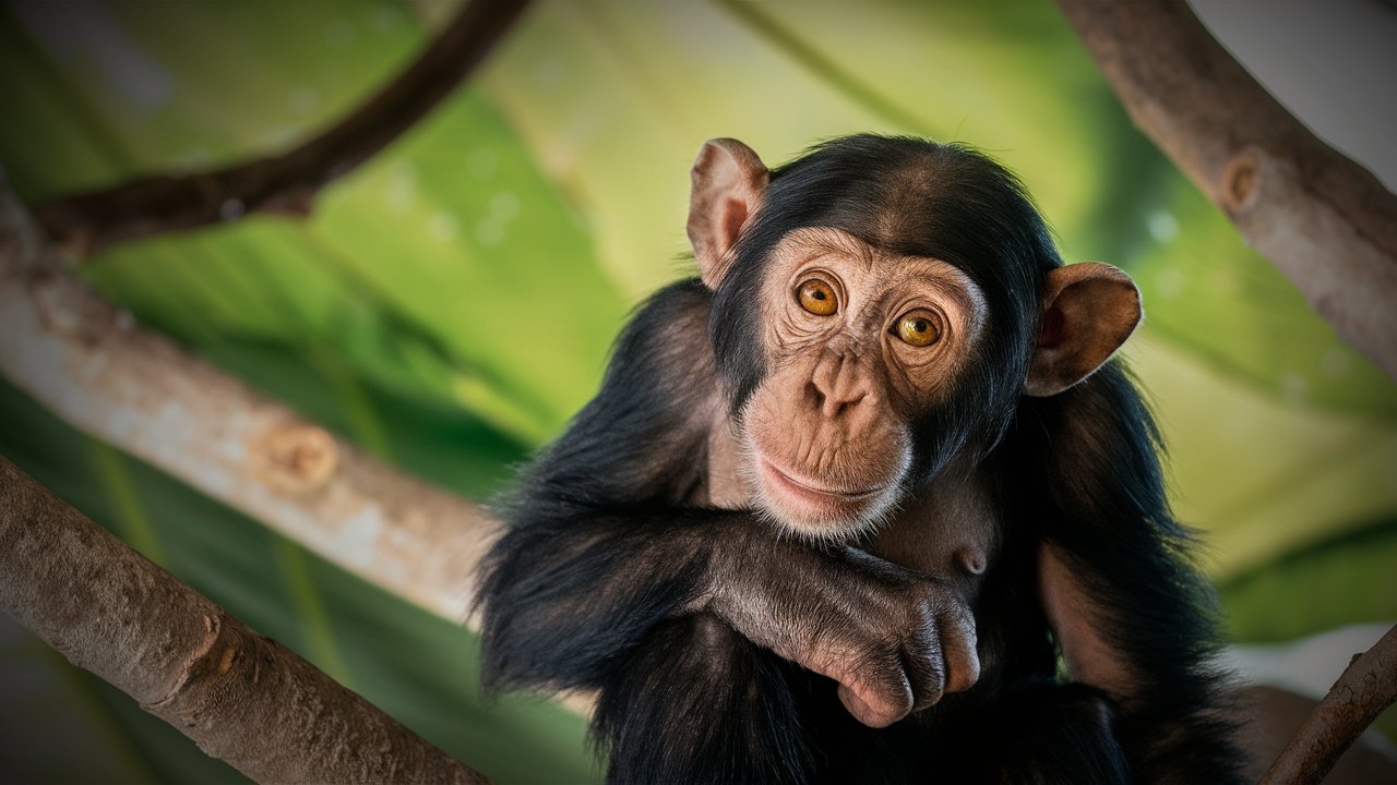 Closeup of baby chimpanzee with hd stock image