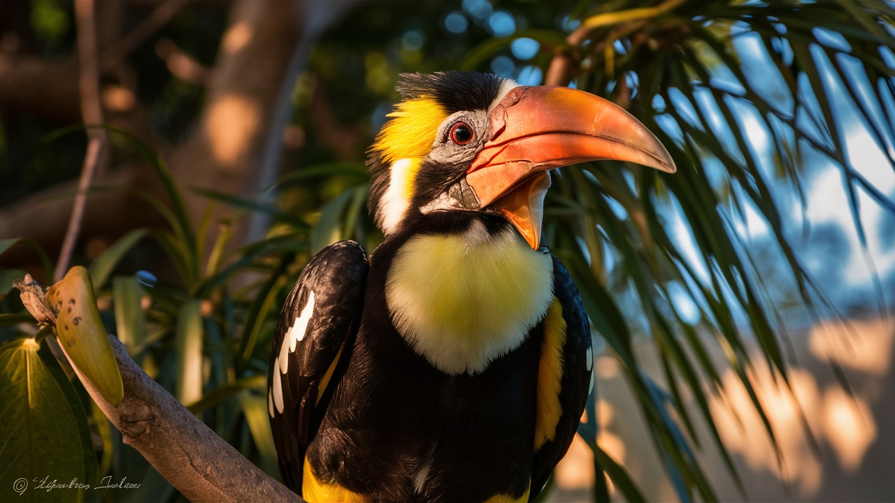 Closeup of black hornbill in forest hd stock image