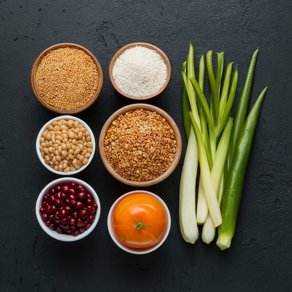 Closeup of whole grains legumes and vegetable hd stock image