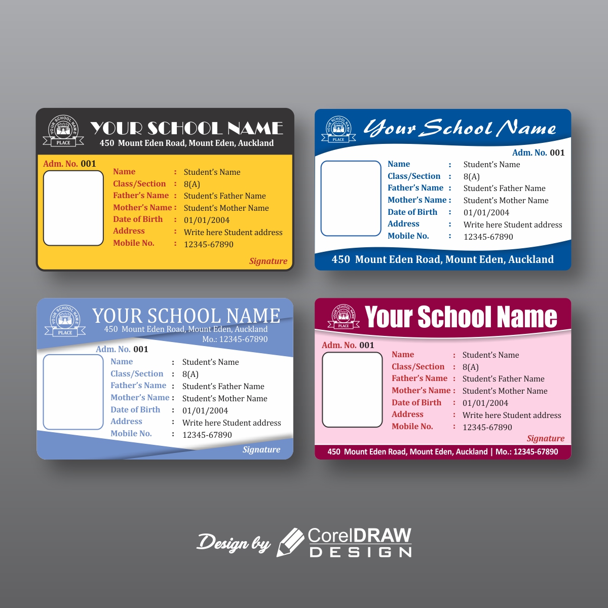 Download Collection of Horizontal School ID-card Templates For High School Id Card Template