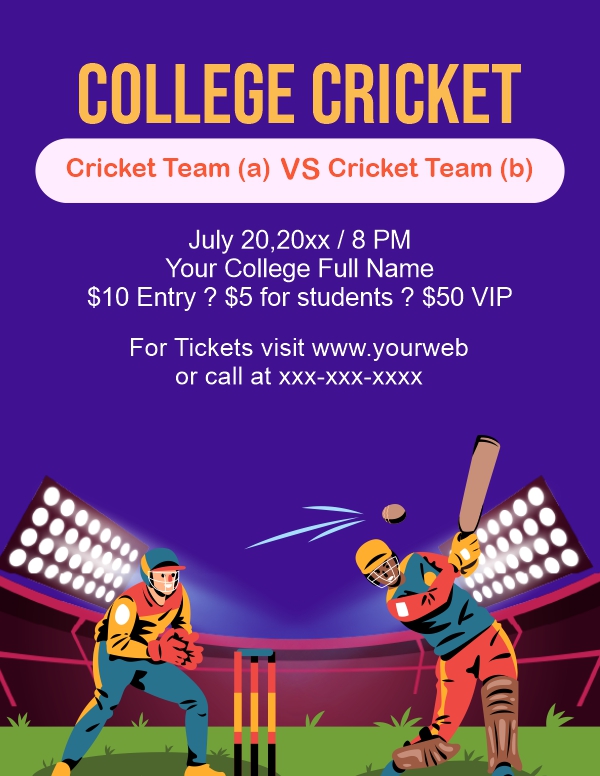 College Cricket Tournament Banner Vector design Download For Free With Cdr File