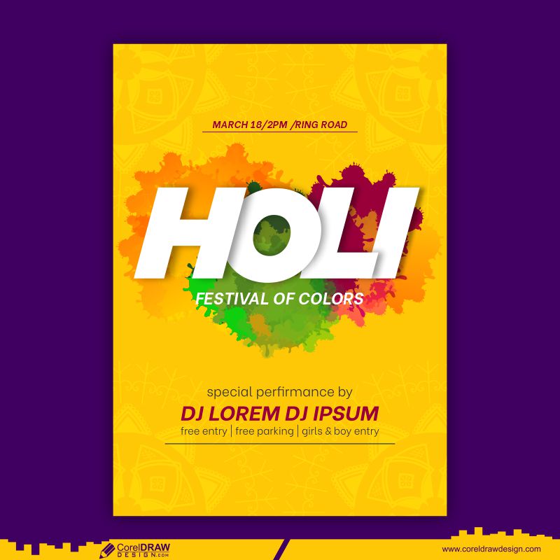 Colored Watercolor Stains Holi Card Free Vector
