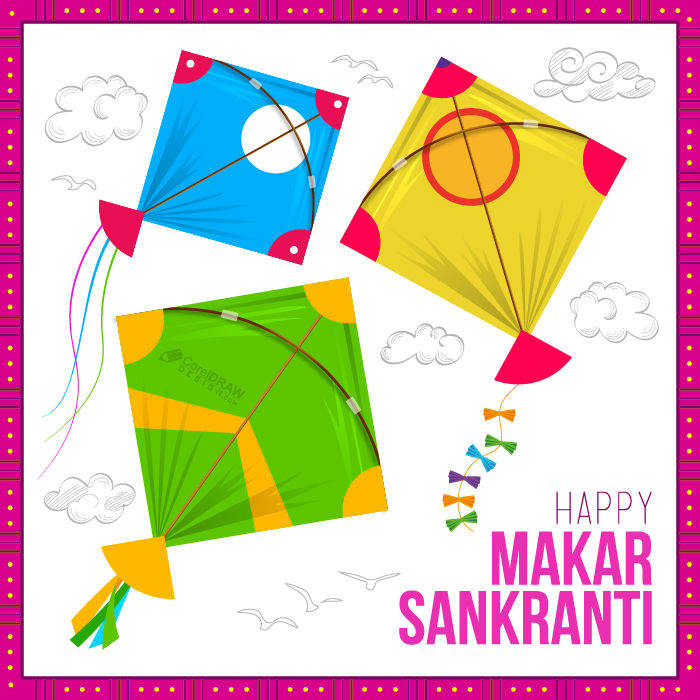 Set of various flying kites with doodle waves. Makar Sankranti holiday  concept in doodle style. Kite is separated of wave, easy to change color.  Stock Vector | Adobe Stock
