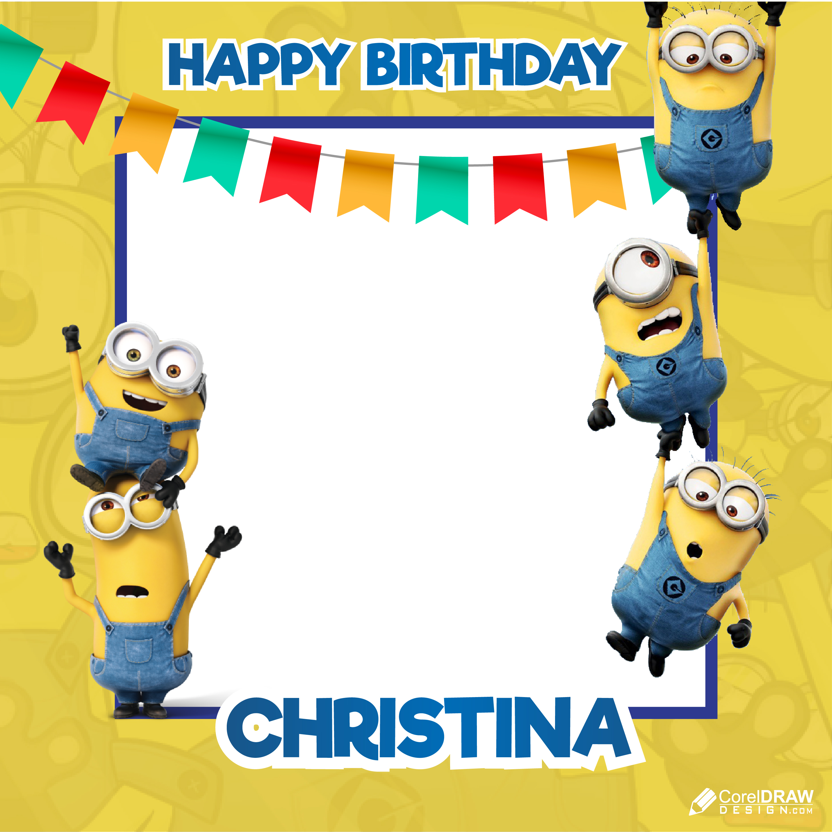 Colorful Birthday celebration minions photobooth frame vector template