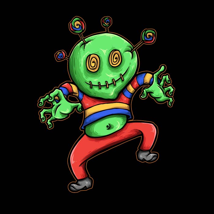 Colorful dancing alien concept art illustration vector