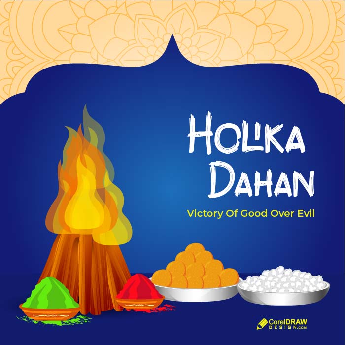 Colorful Happy holika Dahan Indian Festival With sweets vector