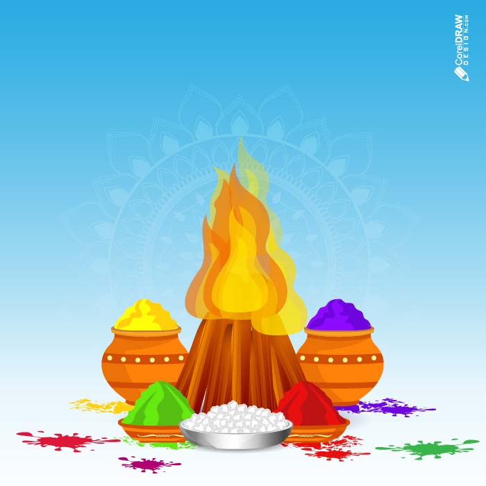 Indian clip art of Holika Dahan or Holi clip art Illustration. Indian  Hinduism religious festival Holi or Holika black and white symbol. Stock  Vector | Adobe Stock