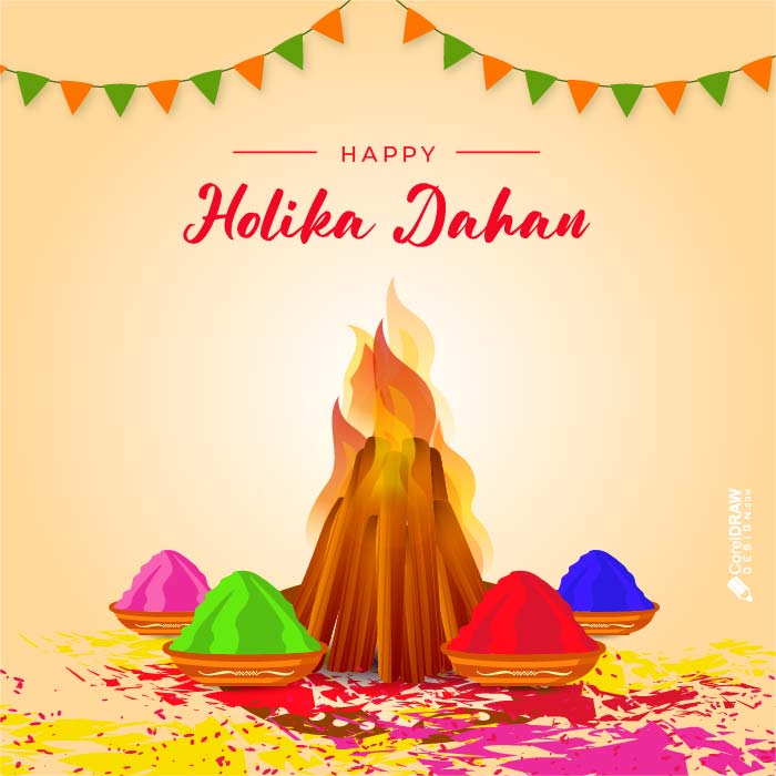 Download Colorful Indian Festival Holika dahan wishes card vector ...