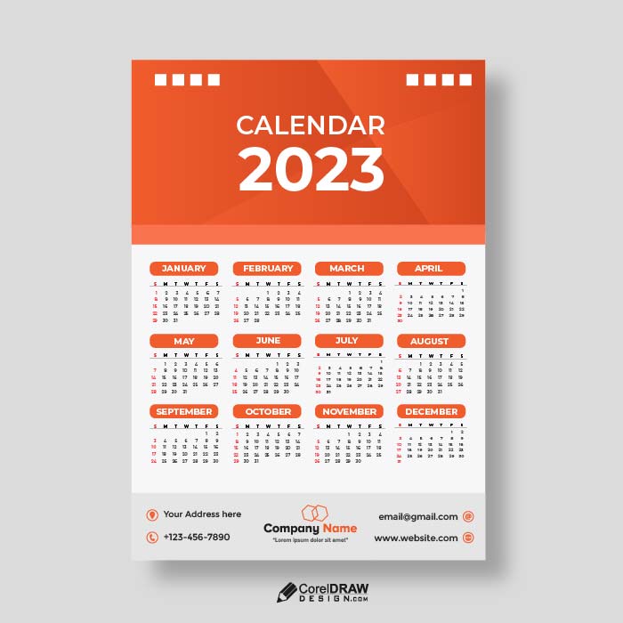 Colorful Orange 2023 Premium Calendar Vector