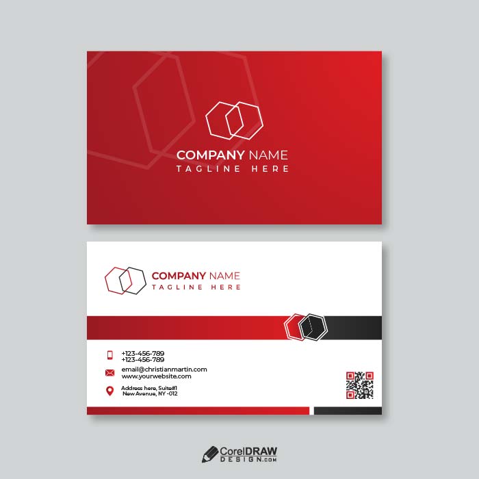 Colorful Red Corporate Minimal Business Card Vector