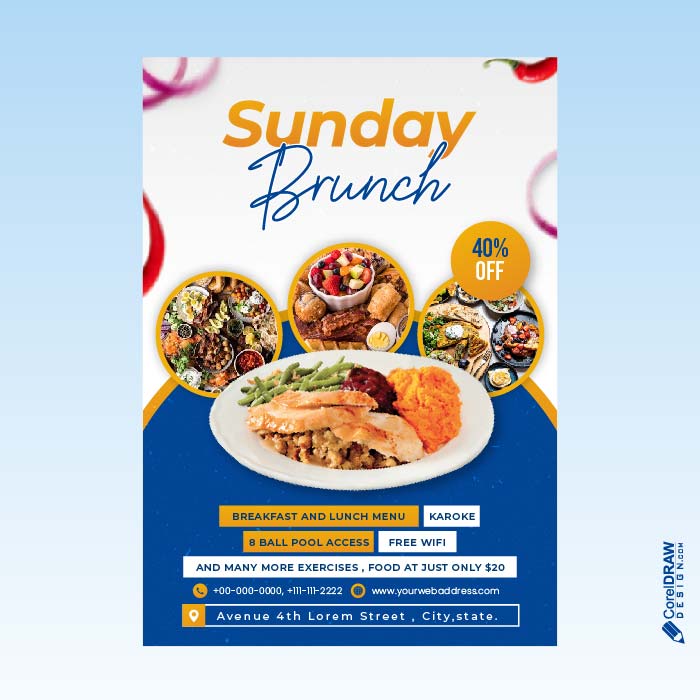 Colorful  Restaurant Menu Brunch flyer advertisement vector