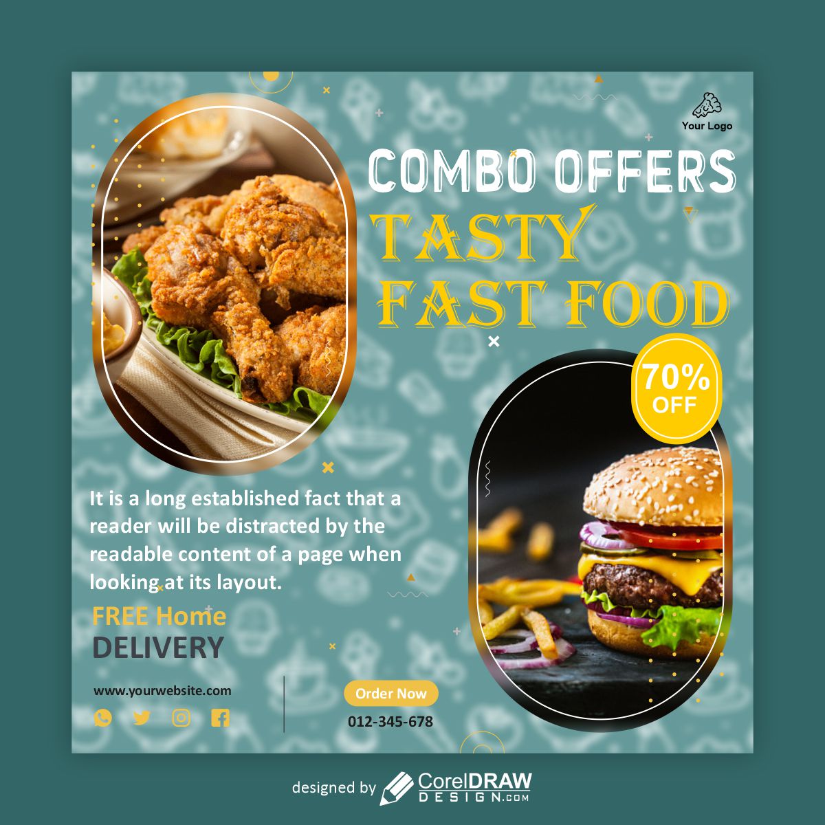Download Combo Offer Tasty Fast Food poster design vector free image   CorelDraw Design (Download Free CDR, Vector, Stock Images, Tutorials, Tips  & Tricks)