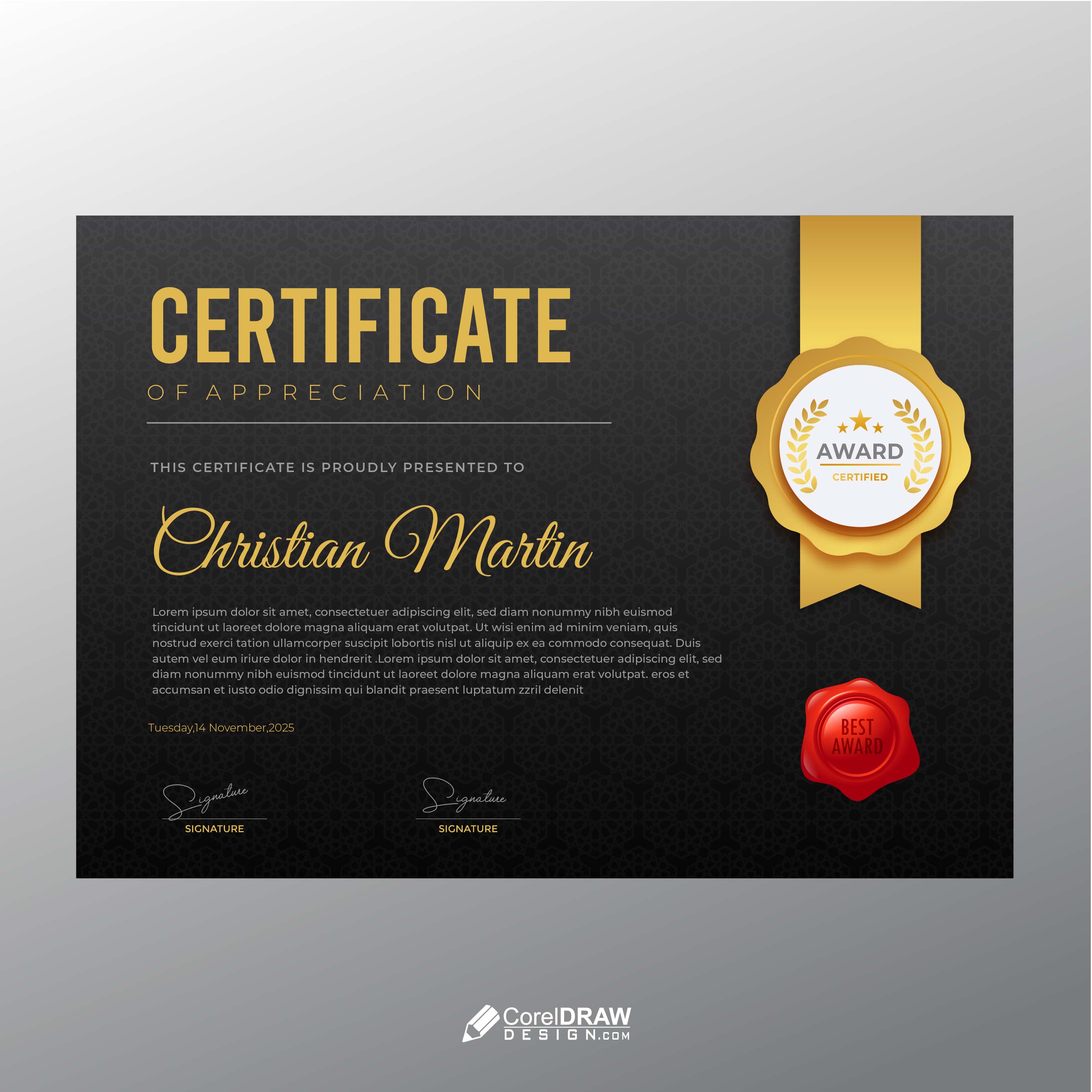 Corporate  Golden Black Certificate Vector Template